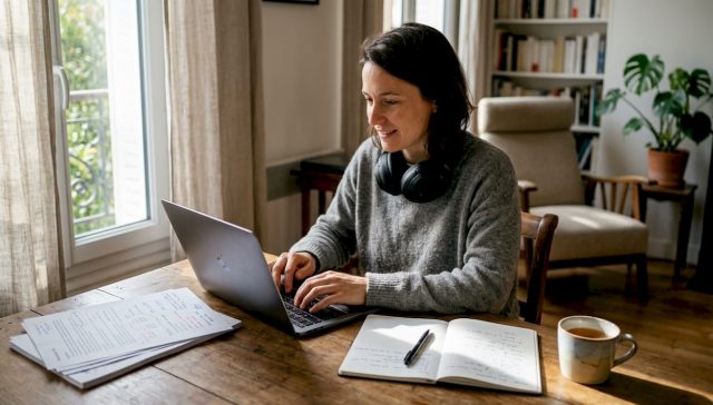 Une femme développe des projets en intelligence artificielle dans son open space.