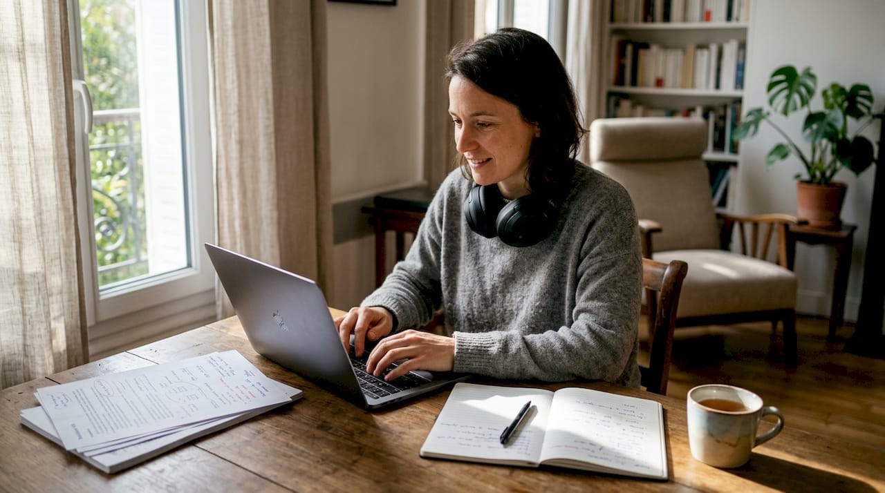 Une femme développe des projets en intelligence artificielle dans son open space.
