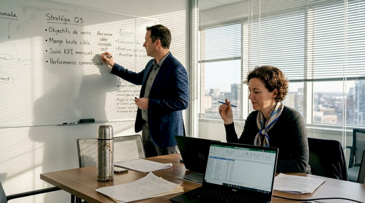 Des cadres échangent sur les enjeux de l’intelligence artificielle autour d’une table de réunion.