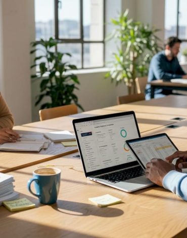 L’équipe marketing réunie autour d’une grande table dans un espace de coworking