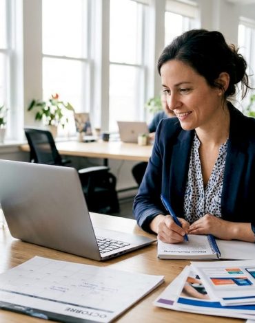 Responsable marketing en pleine utilisation d’outils d’automatisation devant son ordinateur