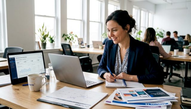 Responsable marketing en pleine utilisation d’outils d’automatisation devant son ordinateur