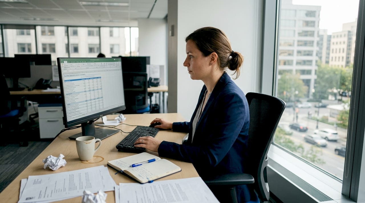 Une femme examine le fonctionnement d'une intelligence artificielle sur son poste de travail.