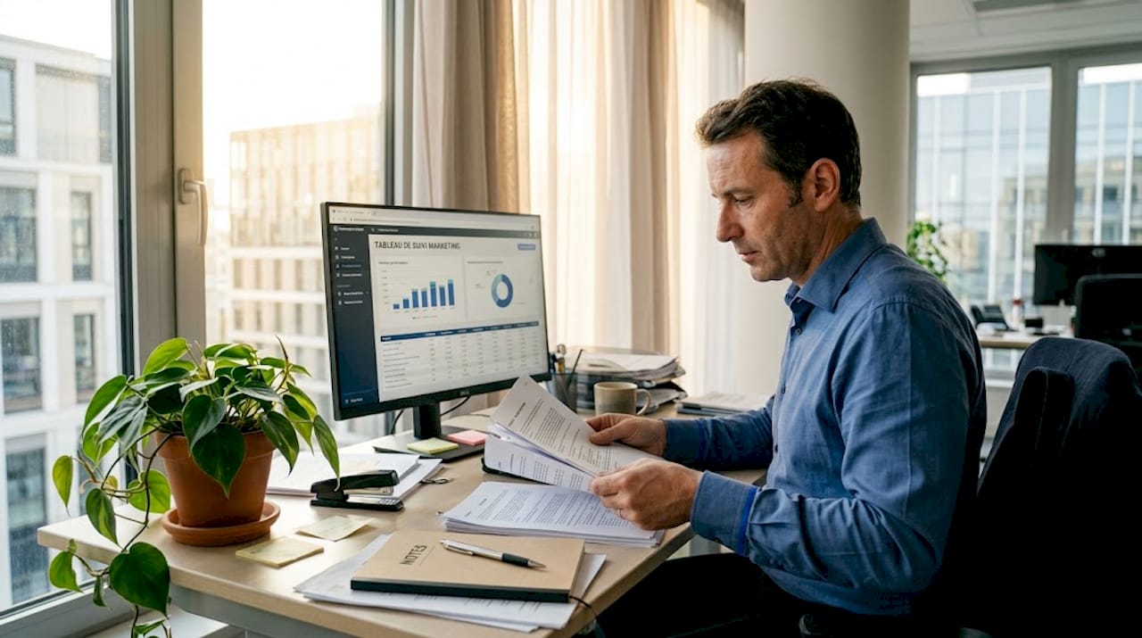 Un homme consulte des ressources sur l’intégration de l’intelligence artificielle dans le marketing.