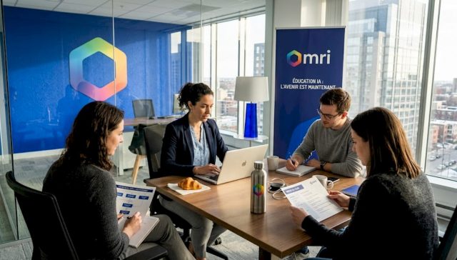 Une équipe travaille main dans la main sur un projet d’intelligence artificielle autour d’une table de réunion.
