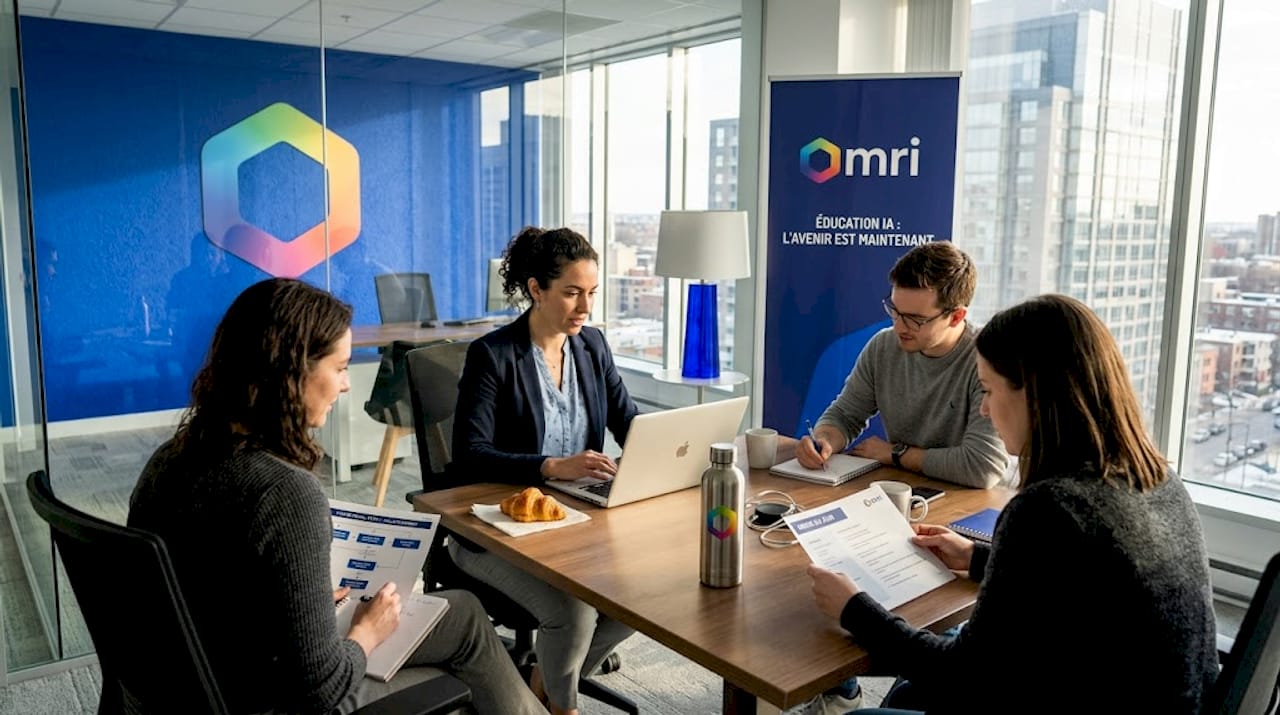 Une équipe travaille main dans la main sur un projet d’intelligence artificielle autour d’une table de réunion.