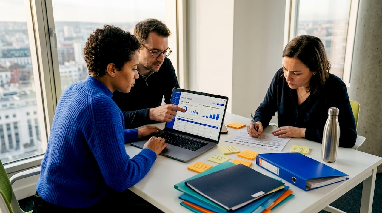 L’équipe se réunit pour élaborer ensemble des stratégies marketing innovantes basées sur l’intelligence artificielle.