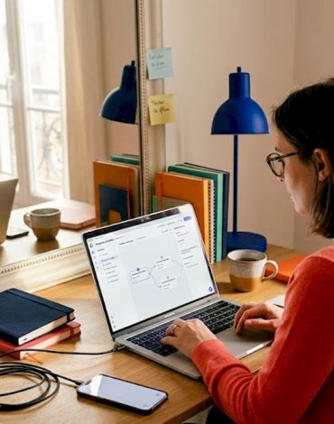 Une femme qui exploite les possibilités de l’intelligence artificielle, sans avoir besoin de maîtriser la programmation.
