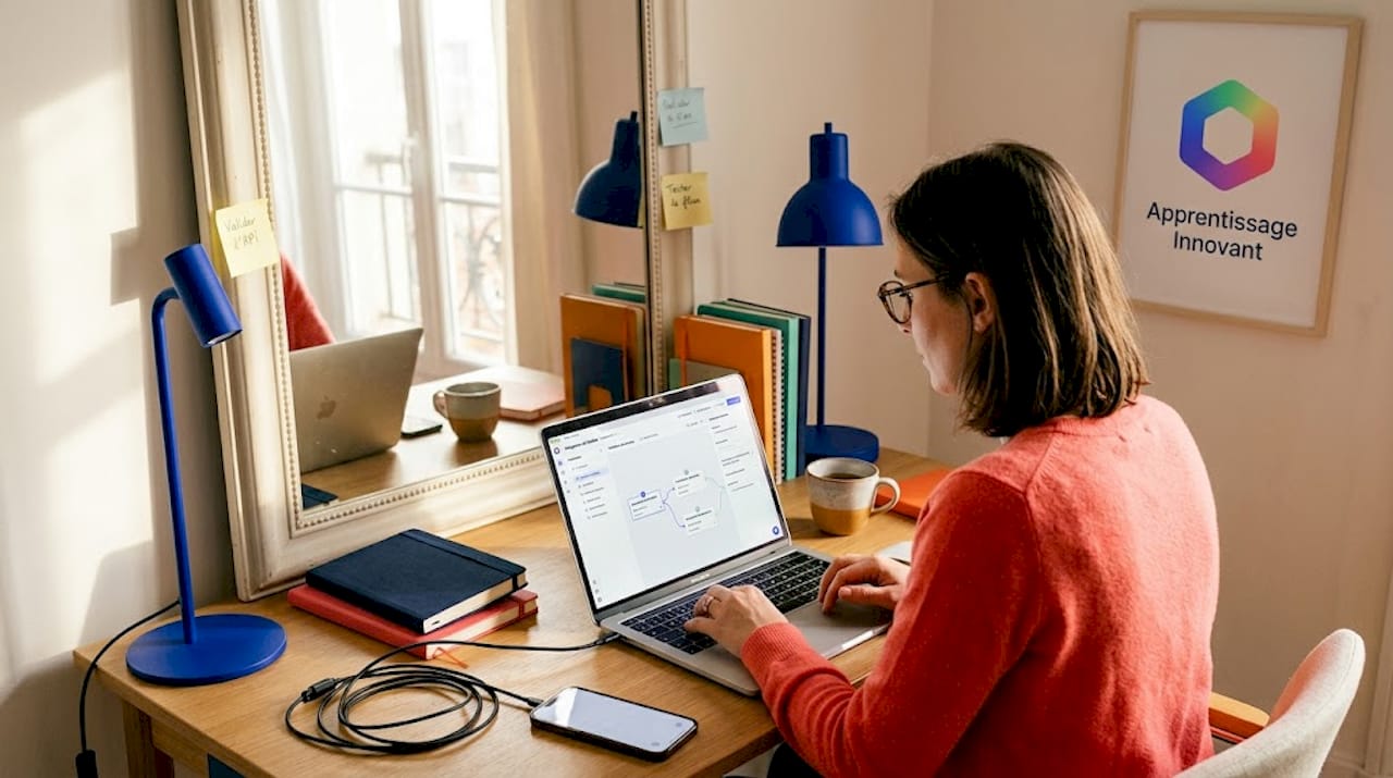 Une femme qui exploite les possibilités de l’intelligence artificielle, sans avoir besoin de maîtriser la programmation.