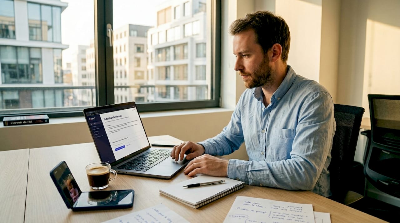Un professionnel qui intègre l’intelligence artificielle générative dans son quotidien au bureau