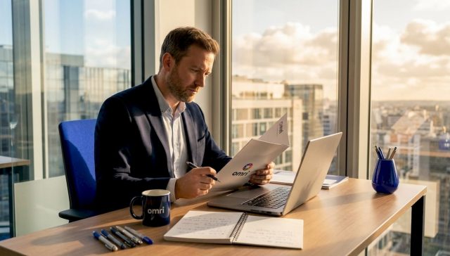 Dans son bureau, un homme consulte un dossier consacré à l’intelligence artificielle.