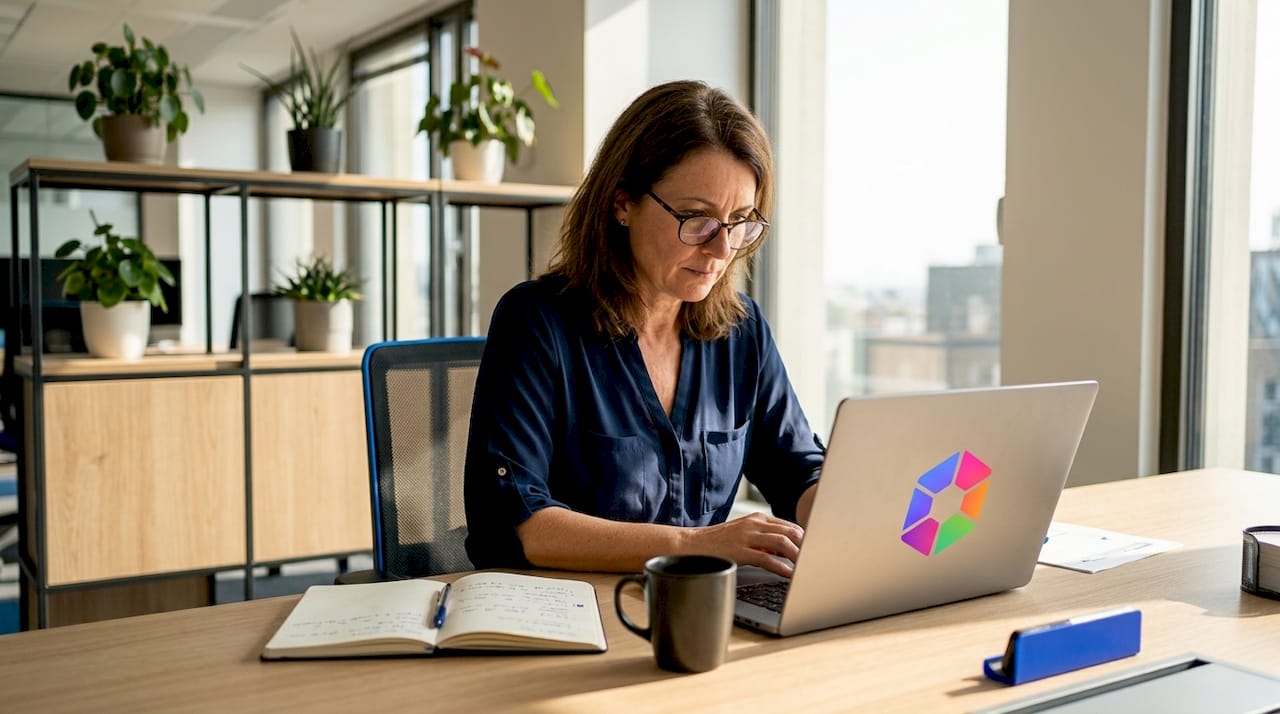 Un responsable utilise des outils d’intelligence artificielle sur son ordinateur portable pour optimiser son travail.