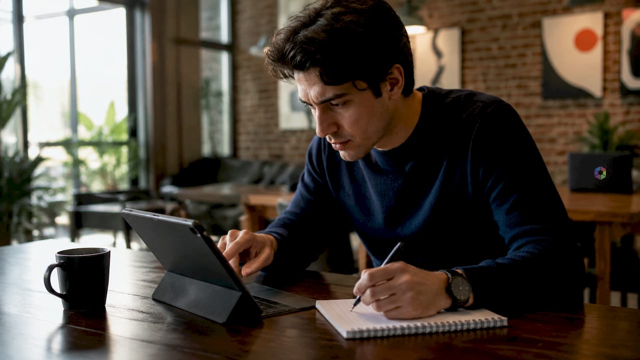 Un professionnel en pleine utilisation d’une tablette tactile pour faciliter l’intégration